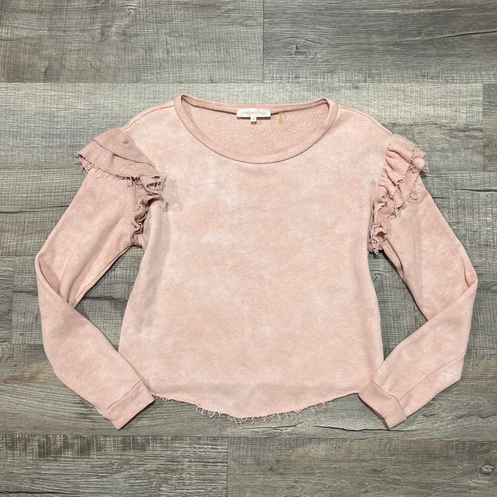 LoveShackFancy Light Pink Dye Sweatshirt Top Ruffle Distressed Crop Cotton Boxy